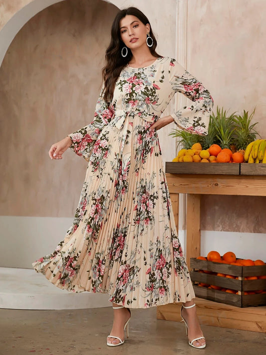 Women’s Floral Print Self Tie Platted Maxi