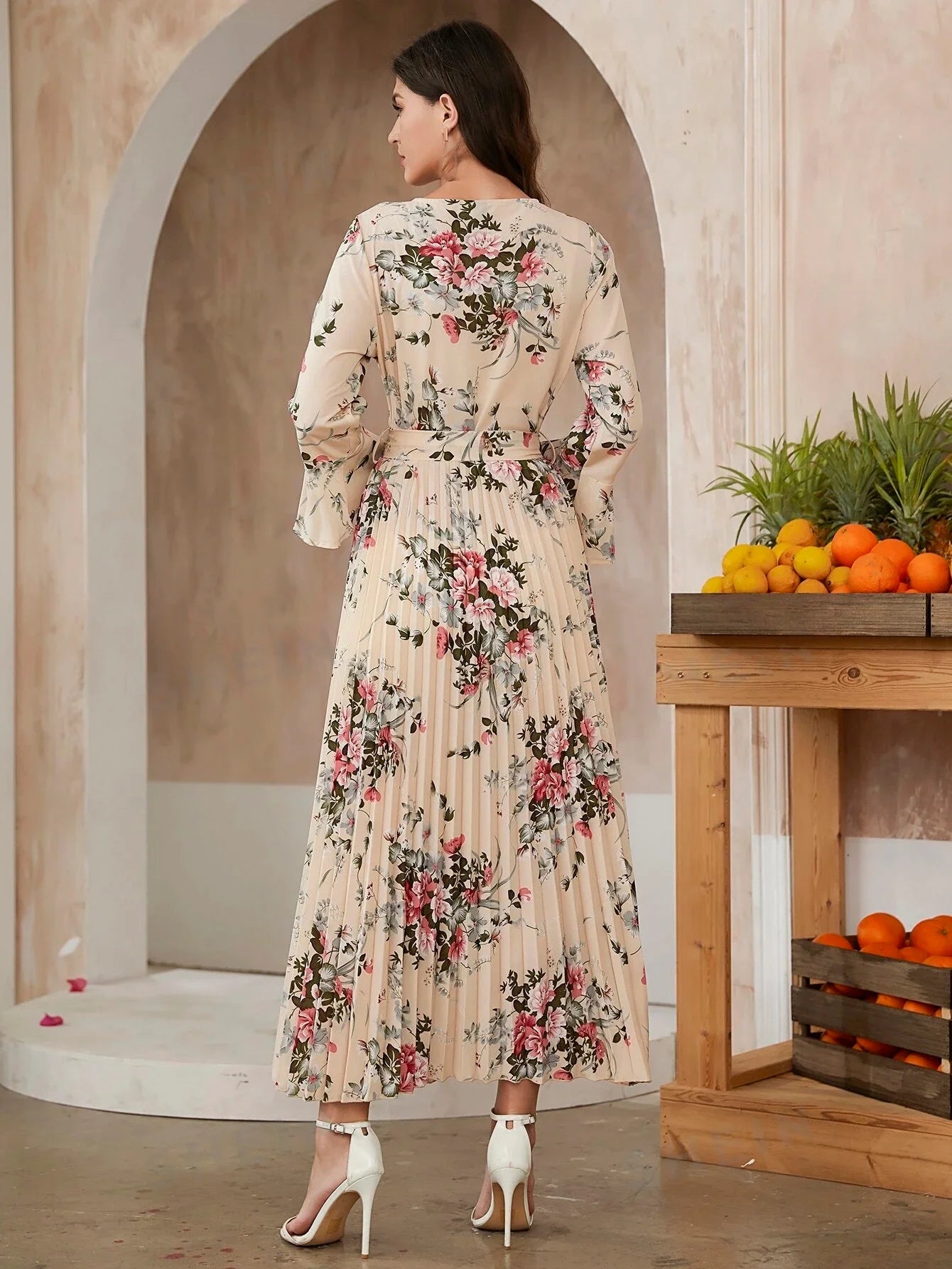 Women’s Floral Print Self Tie Platted Maxi