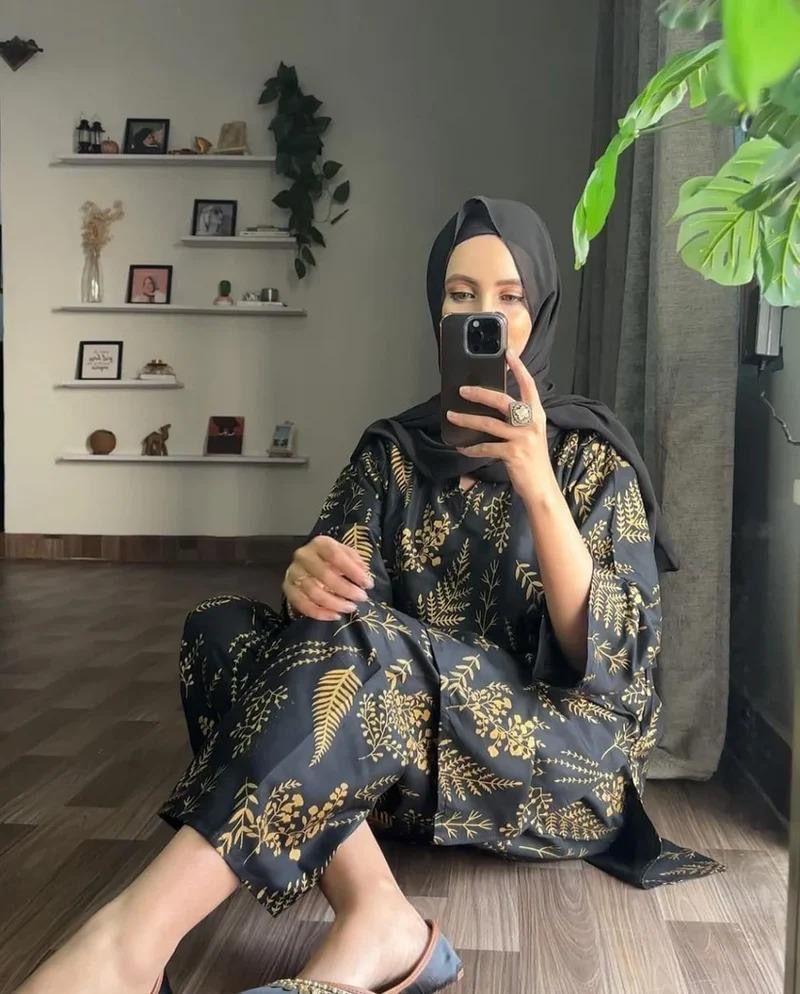 Black Linen Printed 2-Piece Suit for Women | Ready to Wear Shirt & Trouser Set