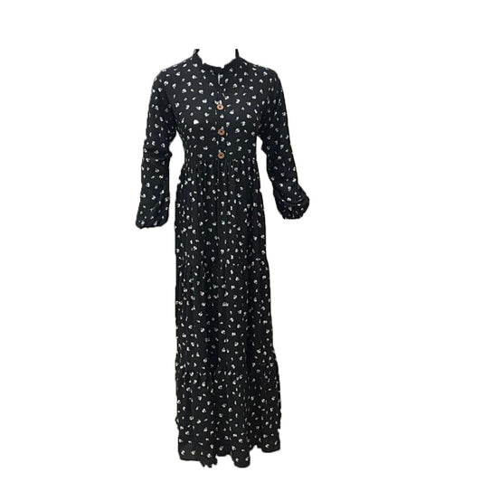 Women’s Black Maxi Dress with White Floral Print
