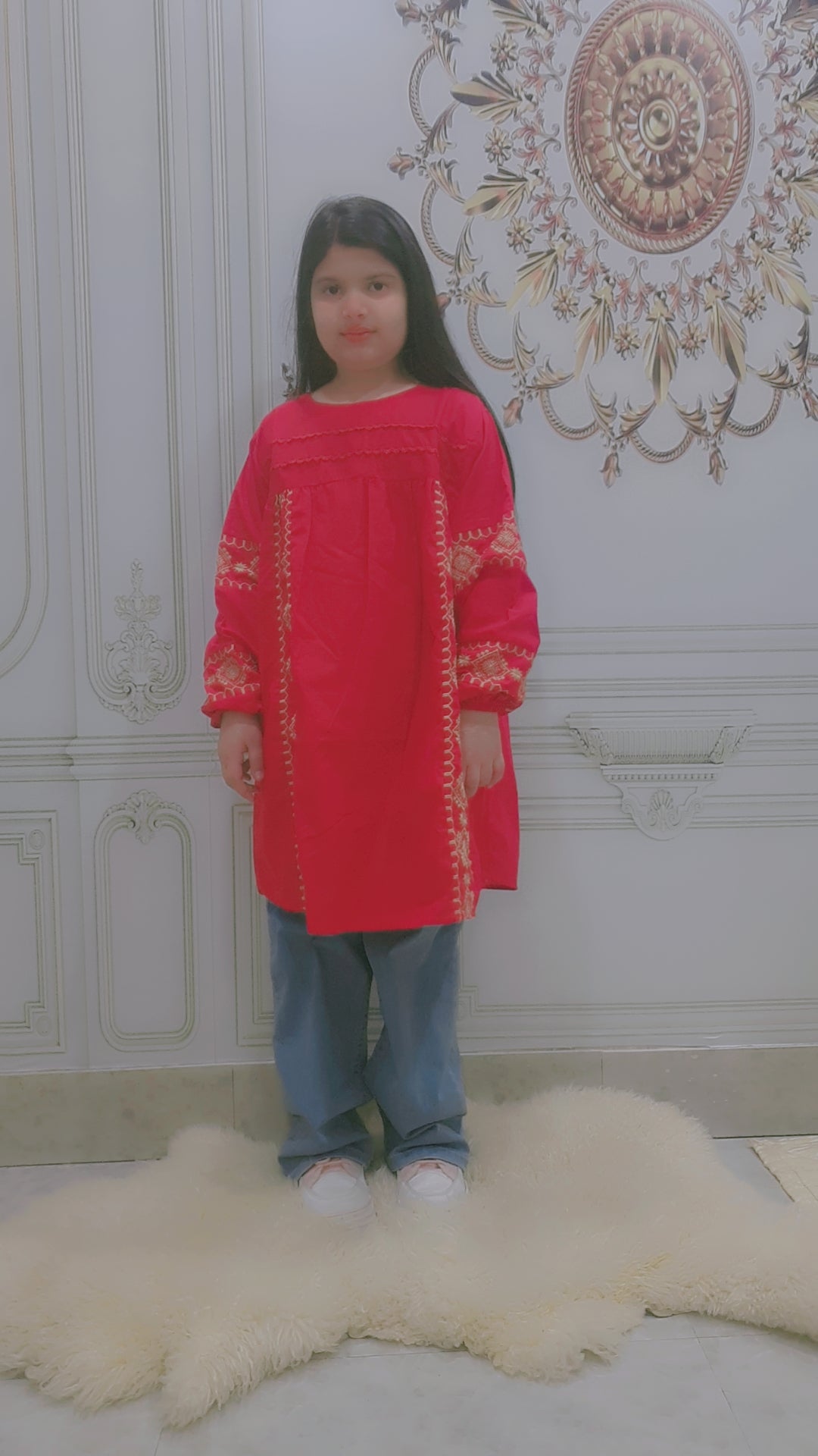 Cherrywears Luxury Stitched Baby Kurta – Red