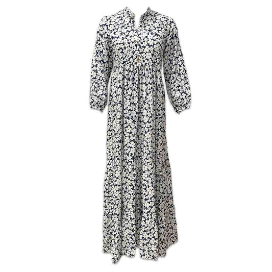 Women’s White Maxi Dress with Blue Floral Print