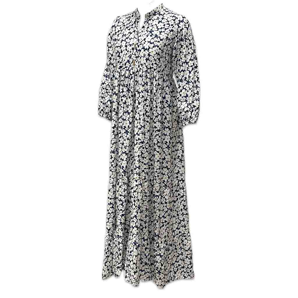 Women’s White Maxi Dress with Blue Floral Print