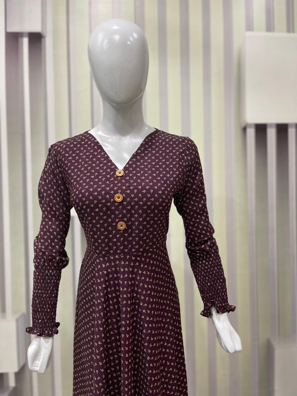 Women’s Maroon Maxi Dress with Floral Print