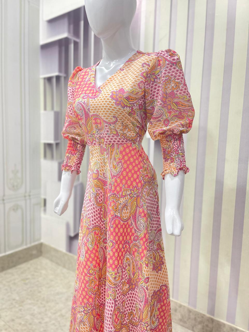 Women’s Pink Maxi Dress with Floral Print