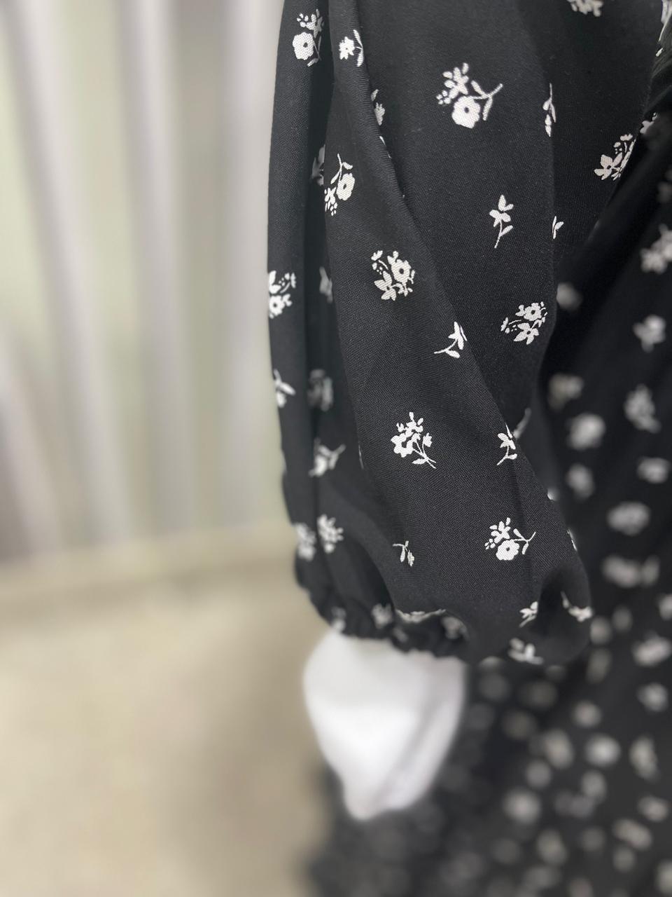Women’s Black Maxi Dress with White Floral Print