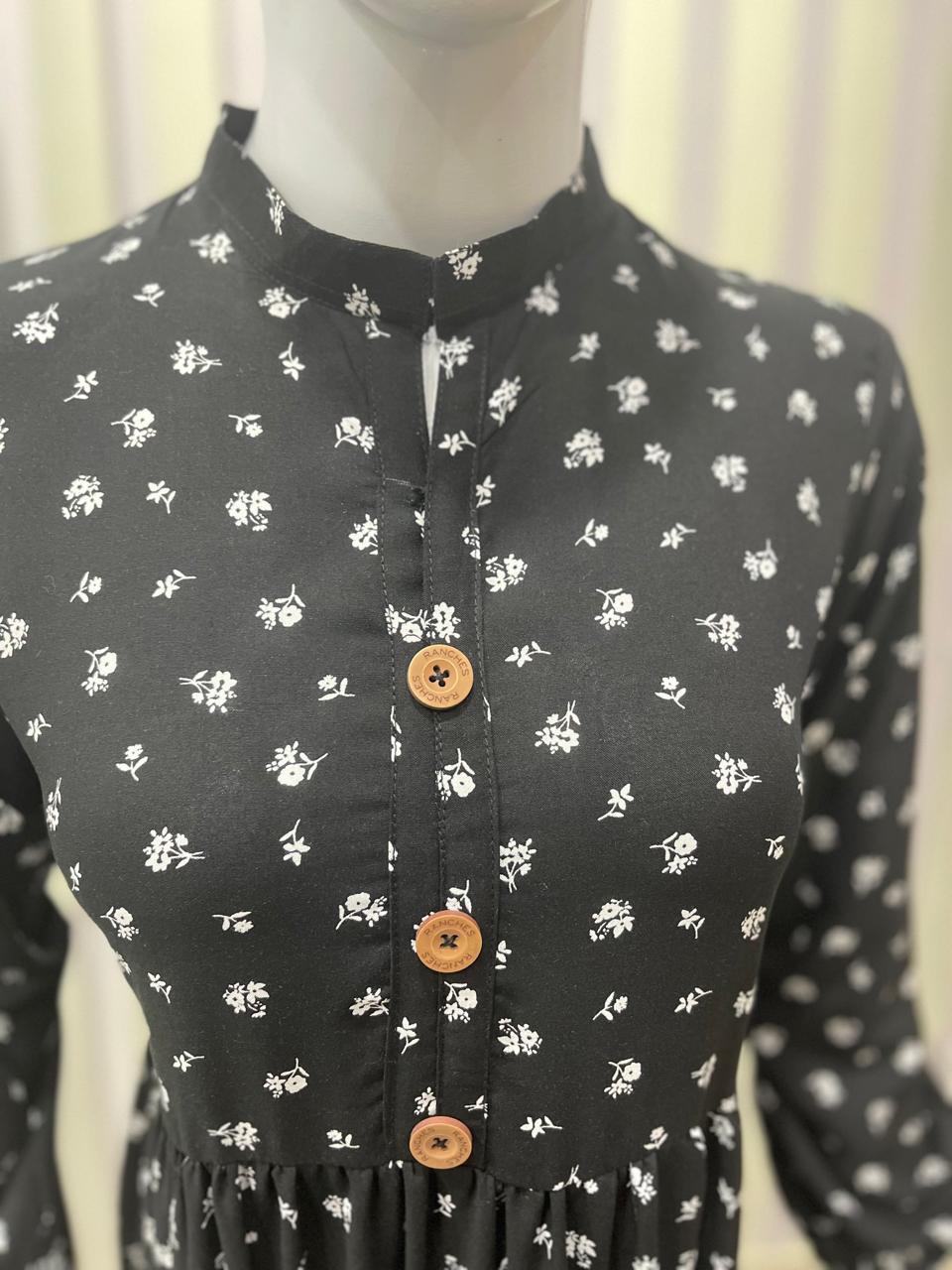 Women’s Black Maxi Dress with White Floral Print