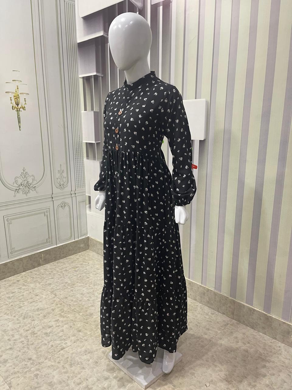 Women’s Black Maxi Dress with White Floral Print