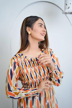 Printed long dress Chiffon Frock - 1 Pc Women Stitched Dress