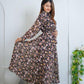 Elegant Printed Chiffon Frock – Round Neck, Standard Size – 1 Pc Long Dress for Women