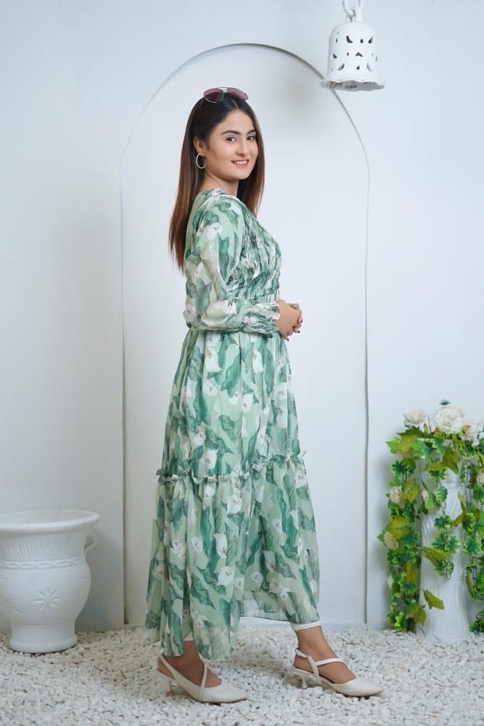 Women's Printed Chiffon Frock  | 1-Piece Standard Size Long Dress