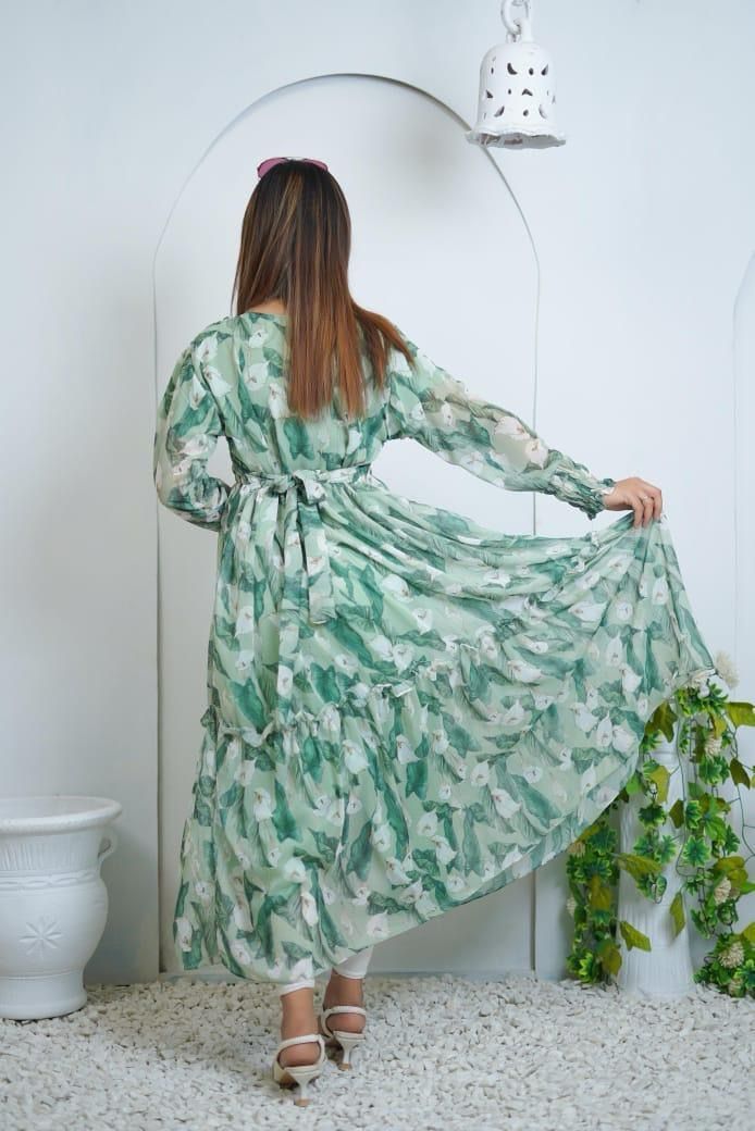 Women's Printed Chiffon Frock  | 1-Piece Standard Size Long Dress