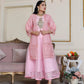 Women’s 2-Piece Pink Organza Embroidered Suit – Shirt, Plain Trouser & Frock