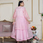 Women’s 2-Piece Pink Organza Embroidered Suit – Shirt, Plain Trouser & Frock