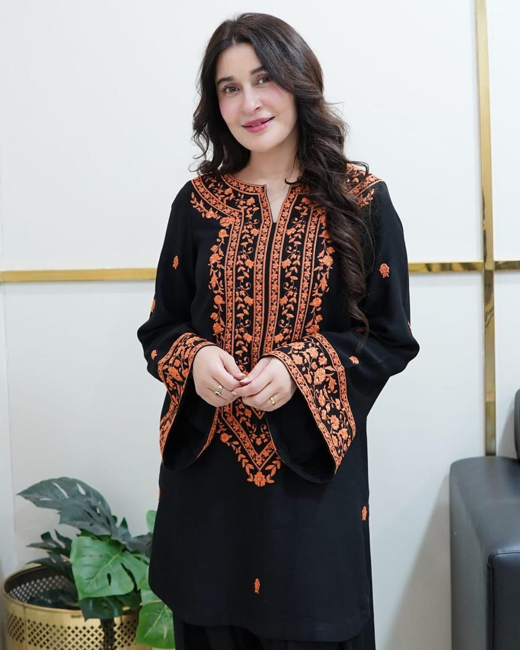 Black Womens Stitched Embriodered 2 Pcs