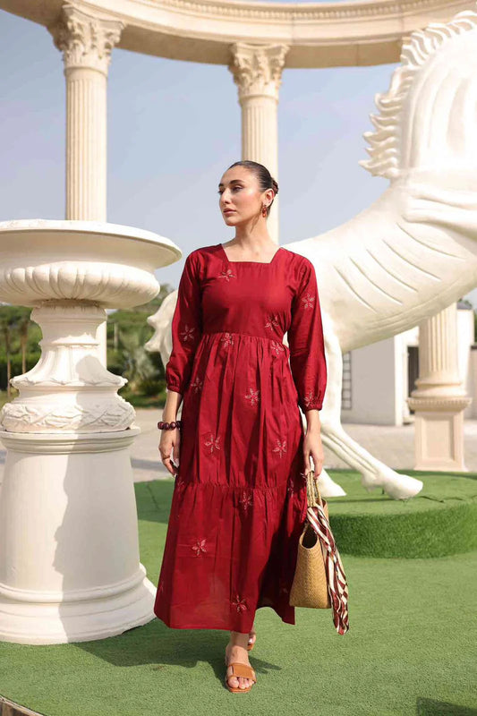 Embroidered Maxi Dress - Strawberry