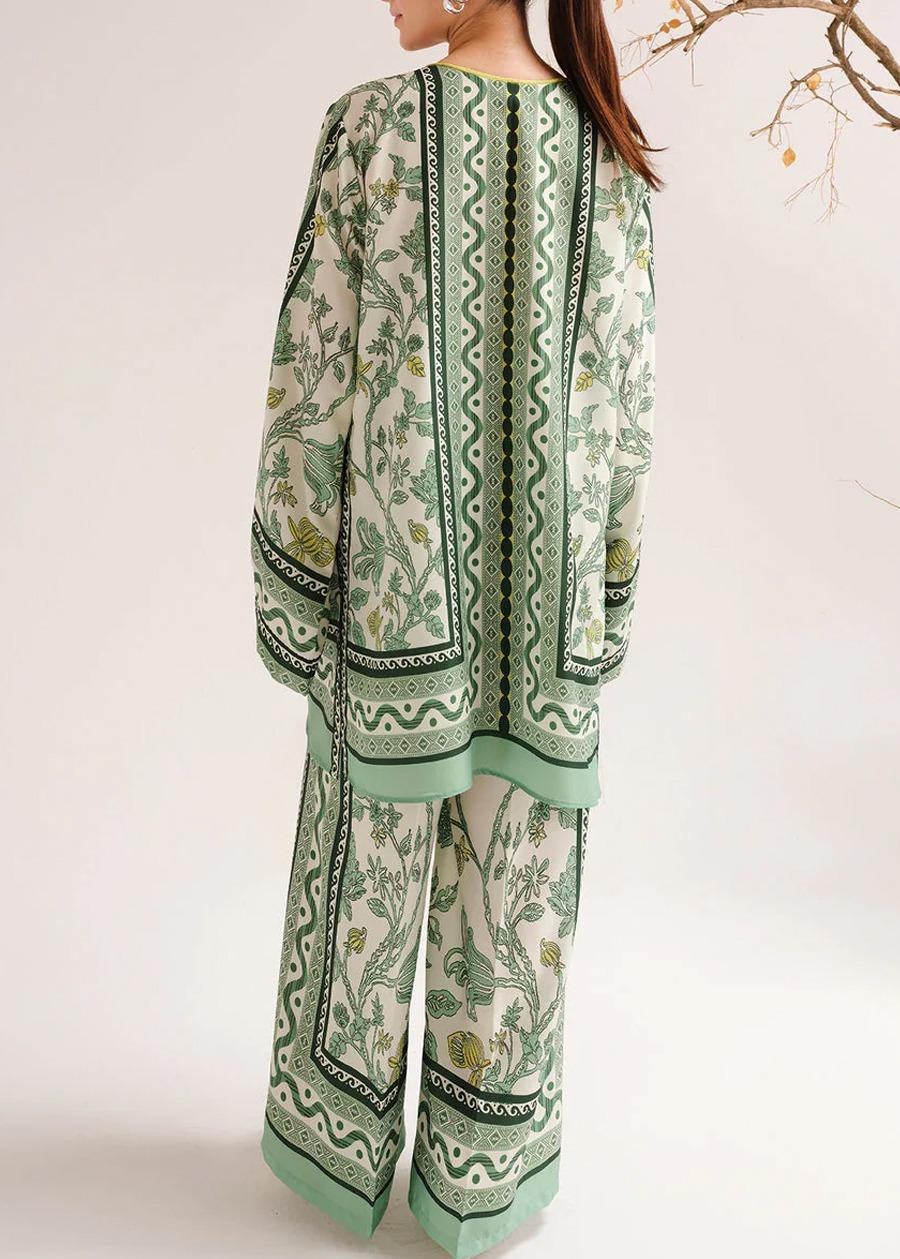 Stylish Printed V-Neck Shirt and Plain Trouser Set - 2 Pcs for Women