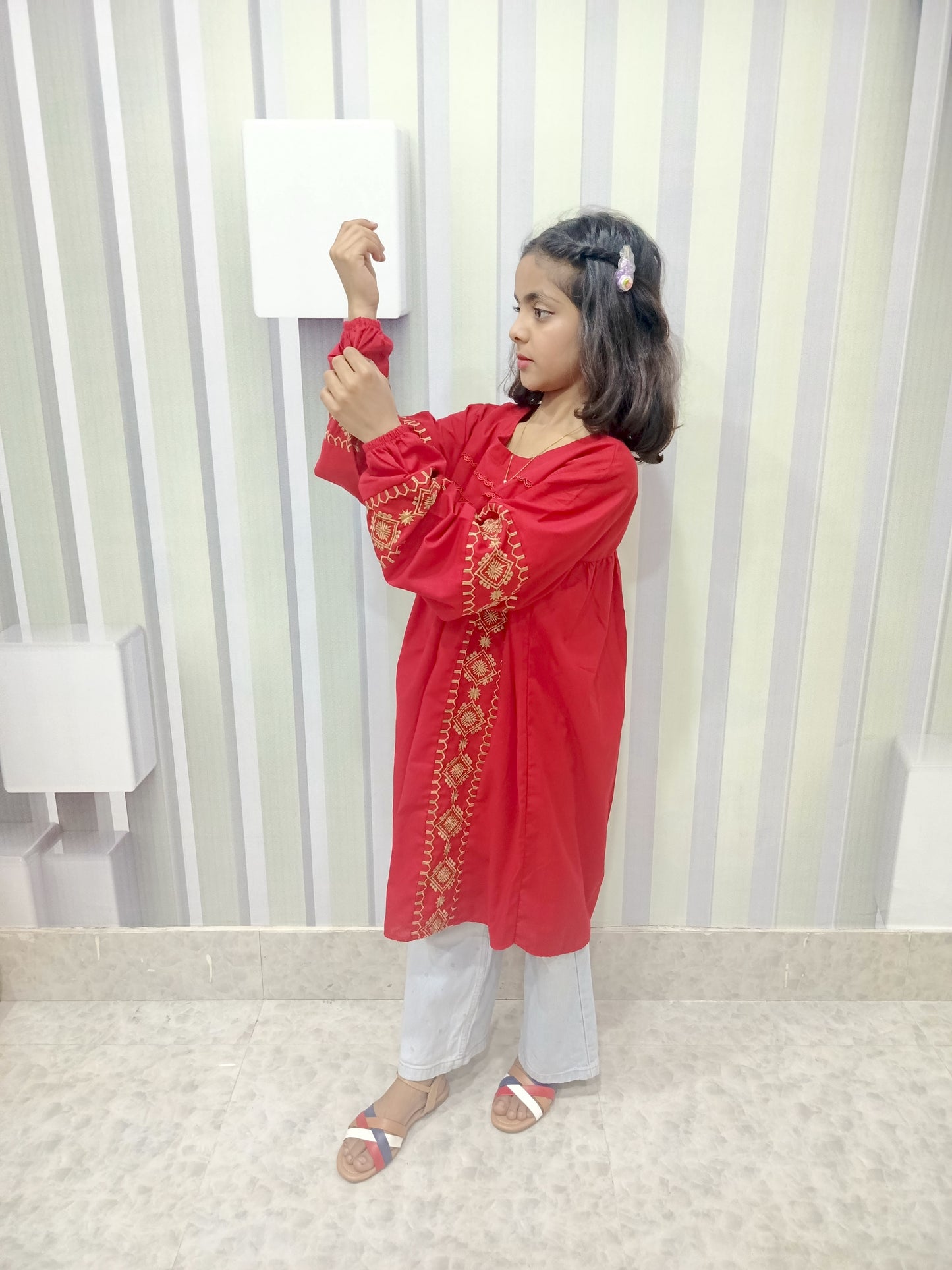 Cherrywears Luxury Stitched Baby Kurta – Red