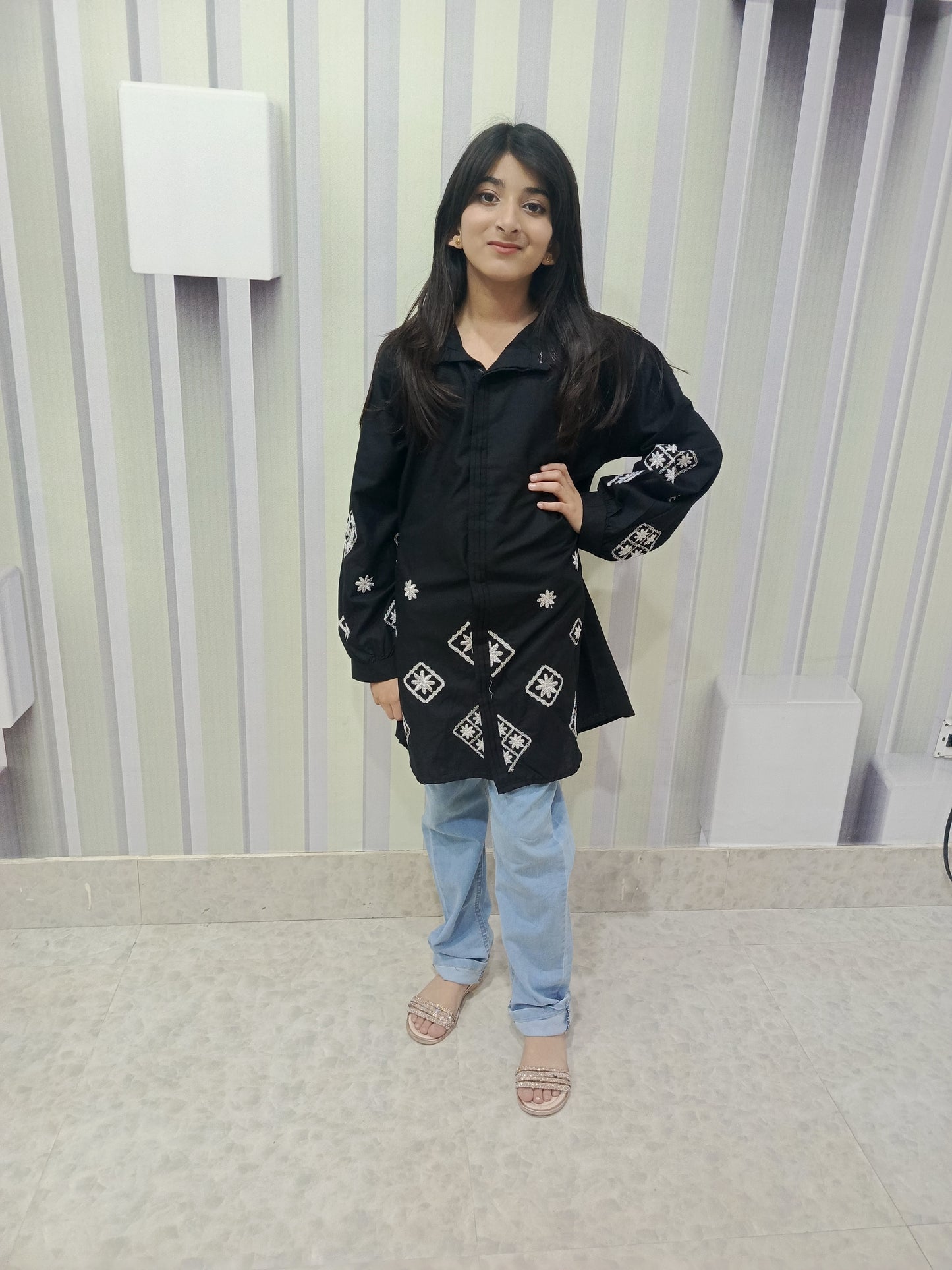 Cherrywears Luxury Stitched Baby Kurta – Black