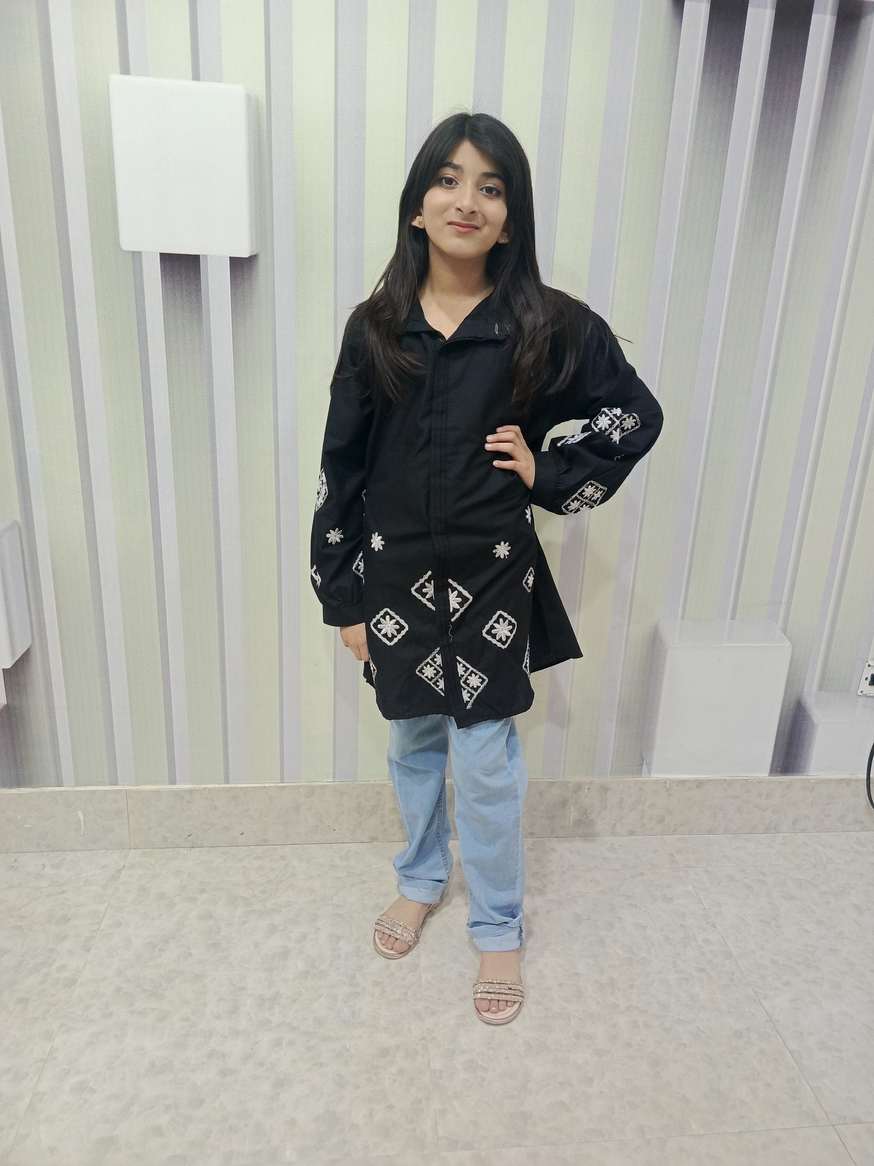 Cherrywears Luxury Stitched Baby Kurta – Black