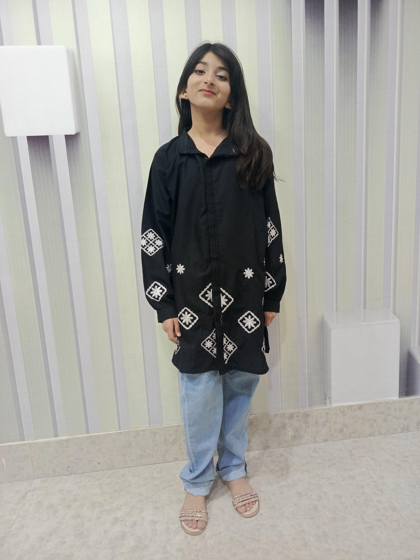 Cherrywears Luxury Stitched Baby Kurta – Black