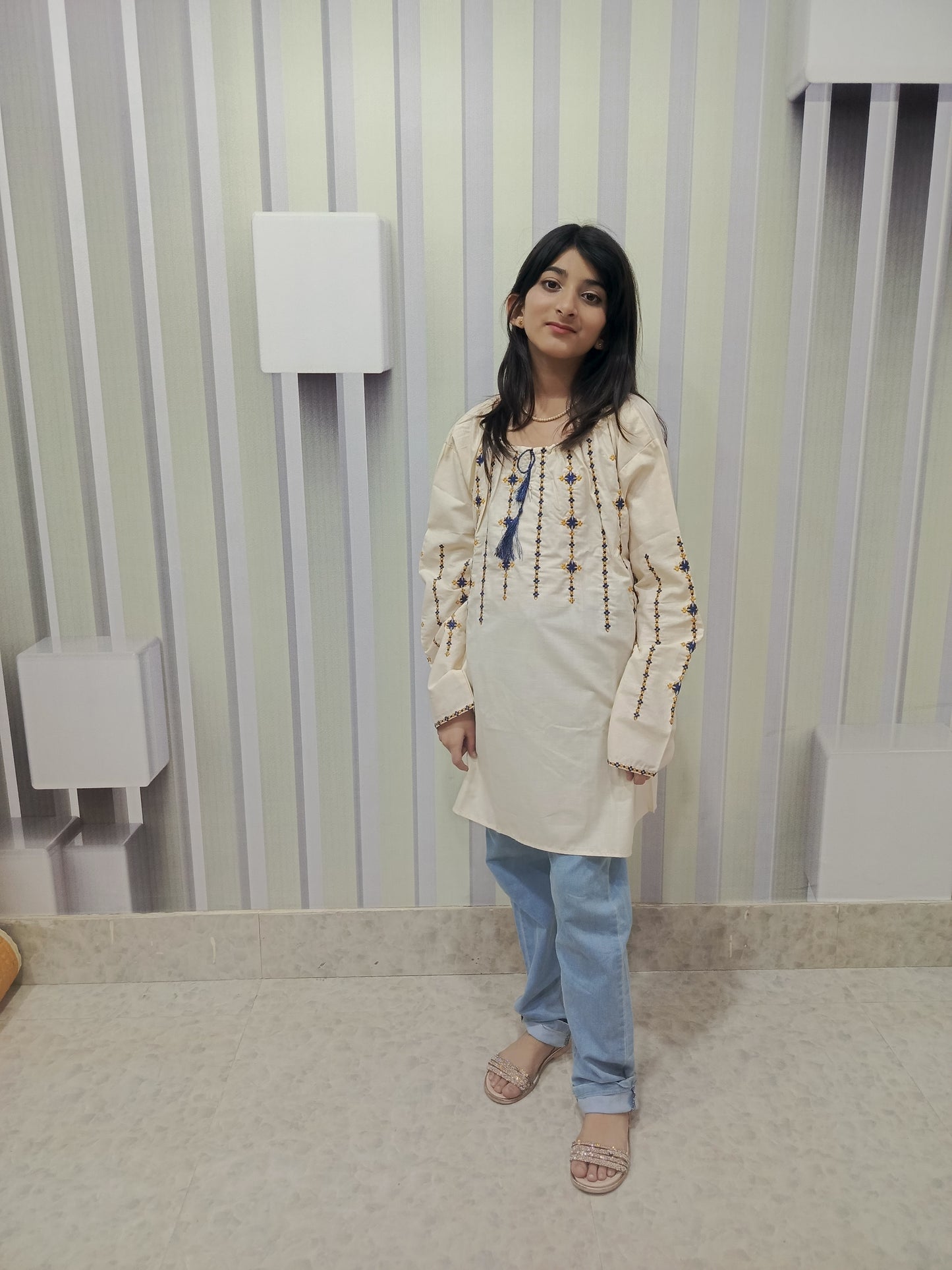 Cherrywears Luxury Stitched Baby Kurta – White