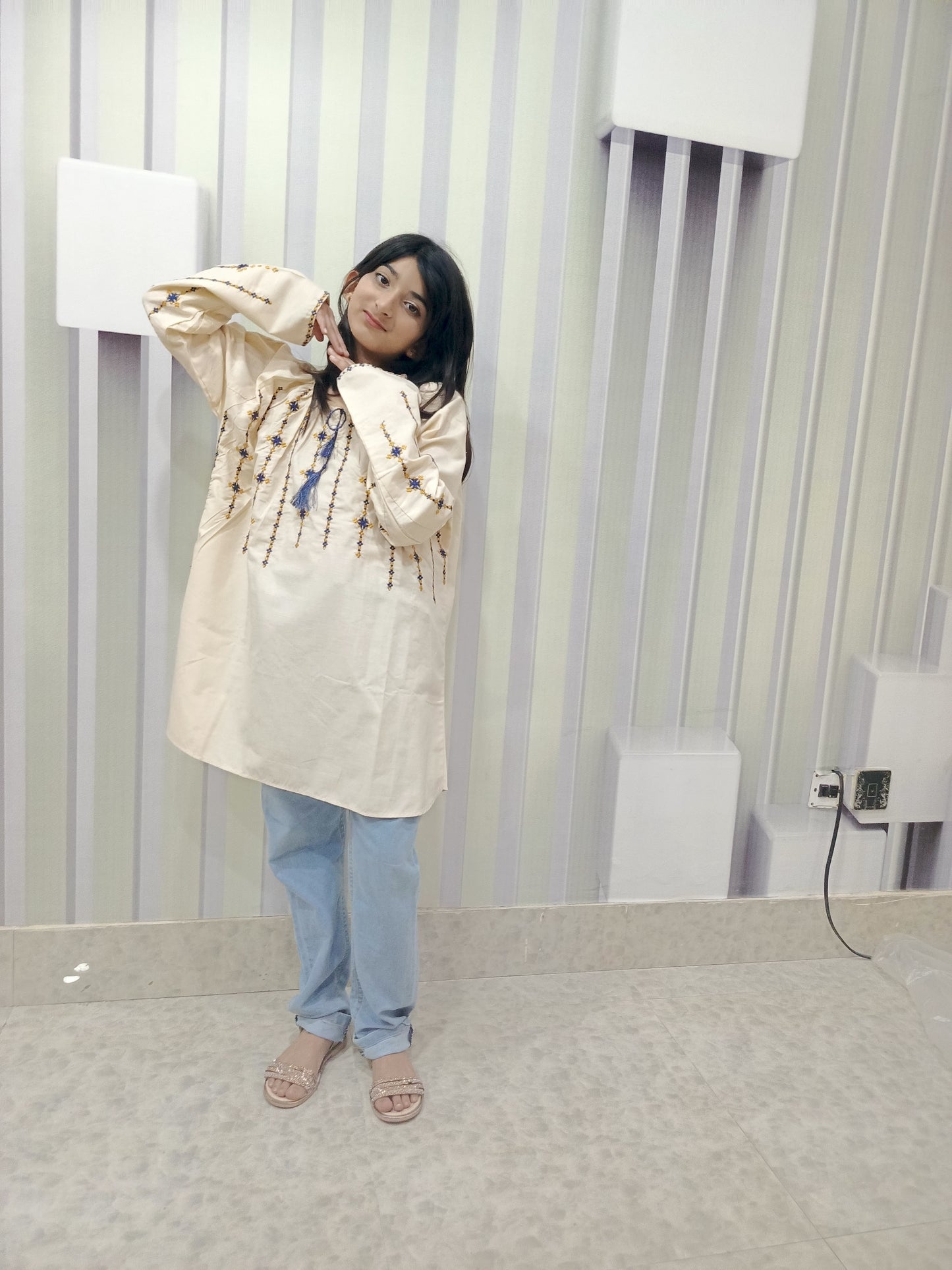 Cherrywears Luxury Stitched Baby Kurta – White