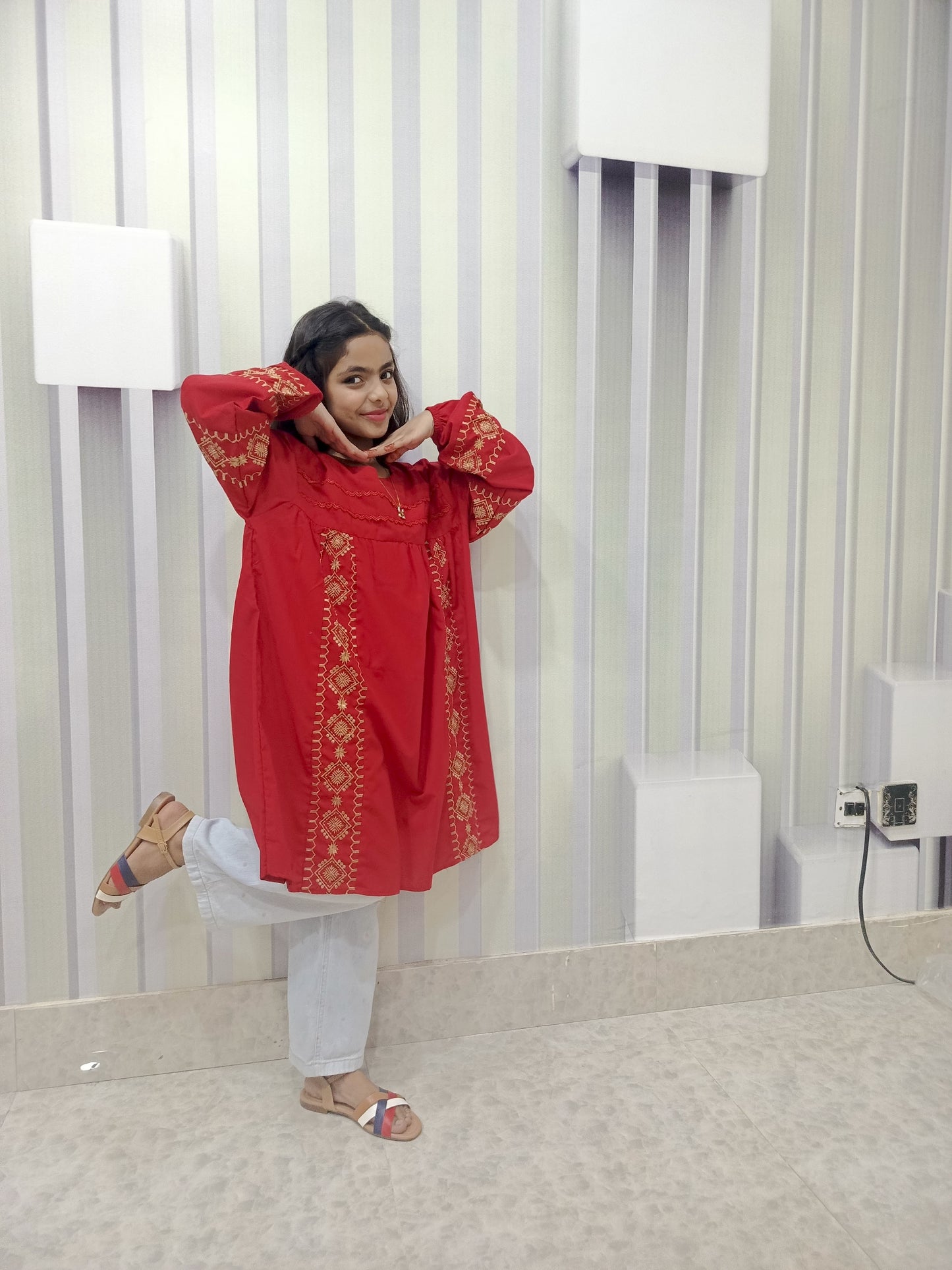 Cherrywears Luxury Stitched Baby Kurta – Red