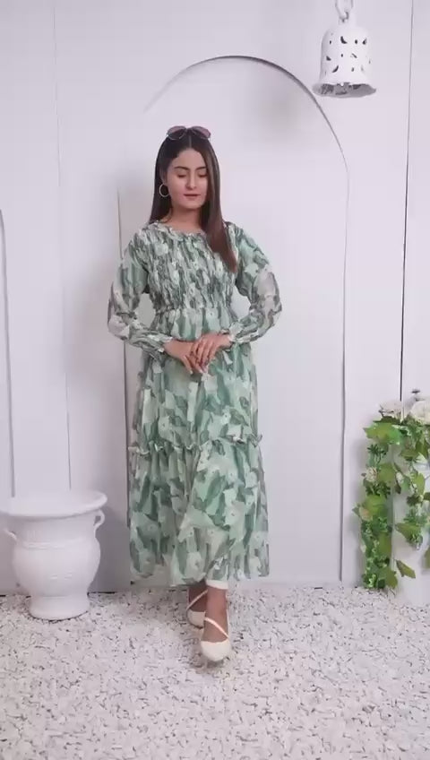 Women's Printed Chiffon Frock  | 1-Piece Standard Size Long Dress