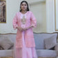 Women’s 2-Piece Pink Organza Embroidered Suit – Shirt, Plain Trouser & Frock