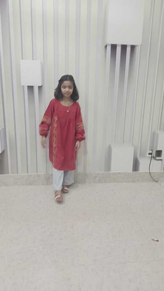 Cherrywears Luxury Stitched Baby Kurta – Red